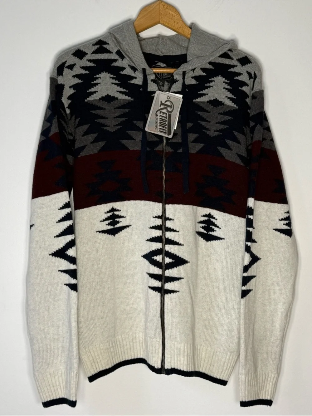 Retrofit Men's Zip Hoodie Sweater‎ in Cream, Black, Gray & Brown